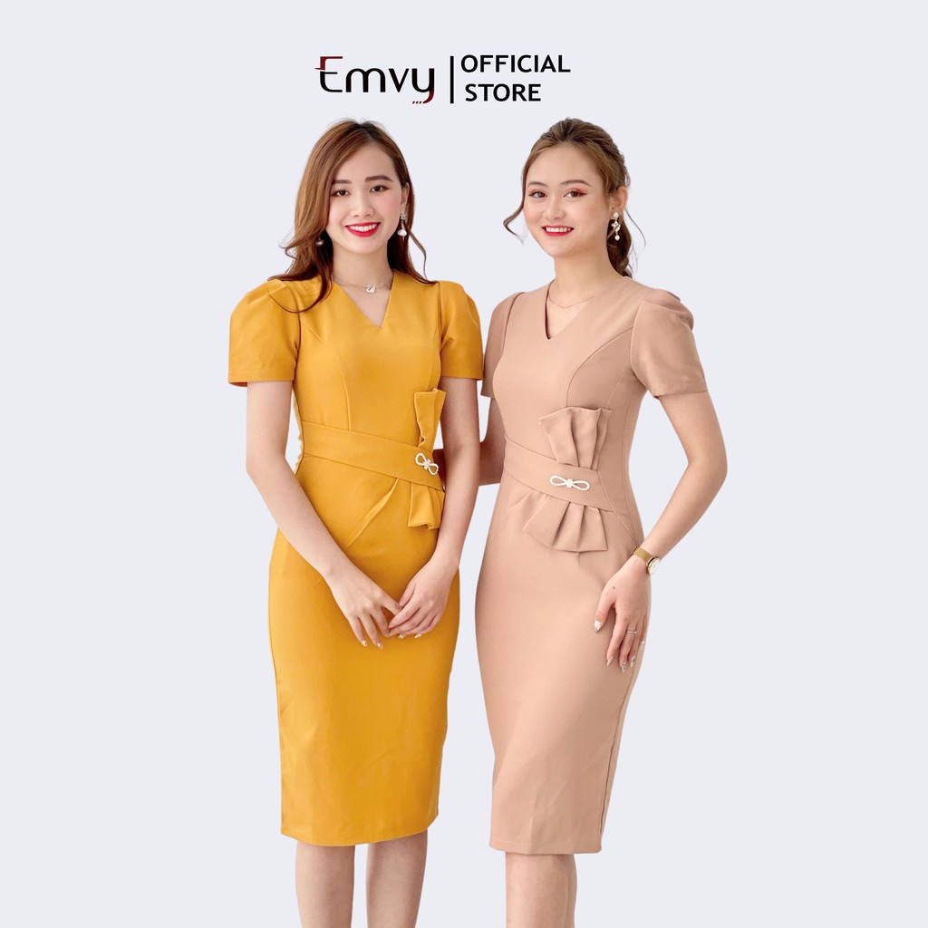 Đầm công sở đính nơ cổ V thiết kế Sang Trọng Emvy Fashion K35 | BigBuy360 - bigbuy360.vn