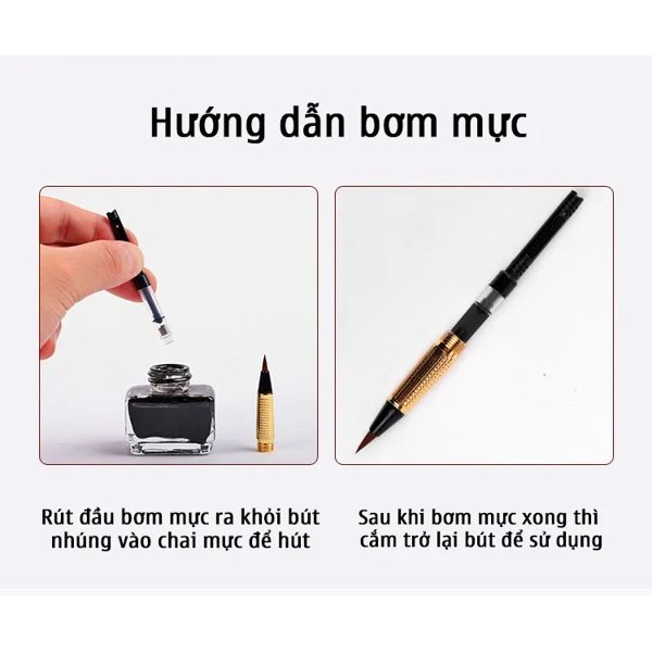 Bút Lông Bơm Mực thân gỗ viết thư pháp, chép kinh, viết sớ, viết chữ Hán