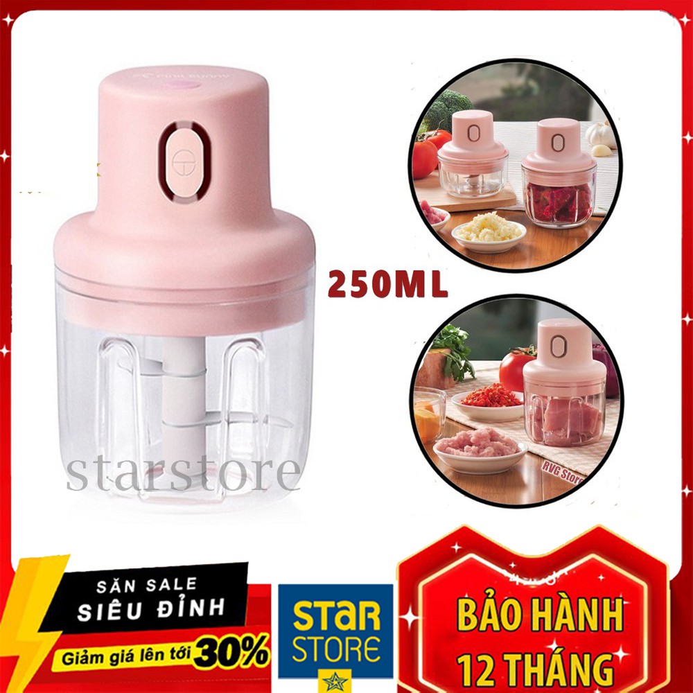 Máy Xay Đa Năng, Máy Xay Tỏi Ớt Mini Cầm Tay  Sạc Pin Nhỏ Gọn Dung Tích 250ml