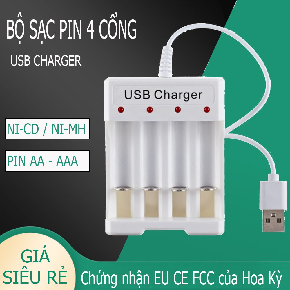 Bộ sạc pin tiểu AA AAA Bmax B04, sạc pin NiCd / NiMh 4 cổng đa năng