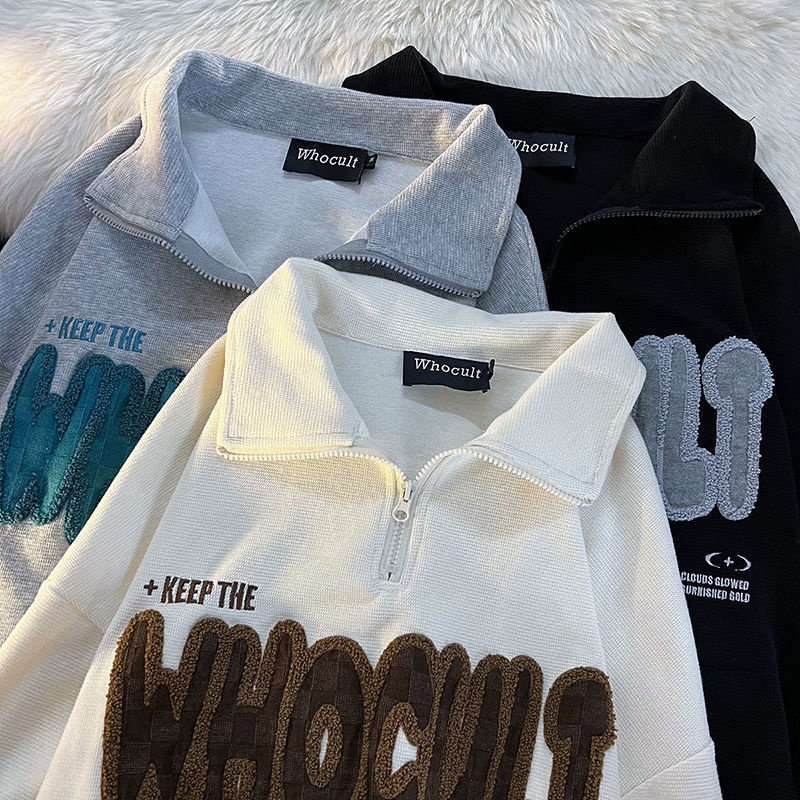 Áo sweater Tay Dài Dáng Rộng Có Khóa Kéo Thêu Họa Tiết Thời Trang Xuân Thu Hàng Mới Dành Cho Bạn Nữ