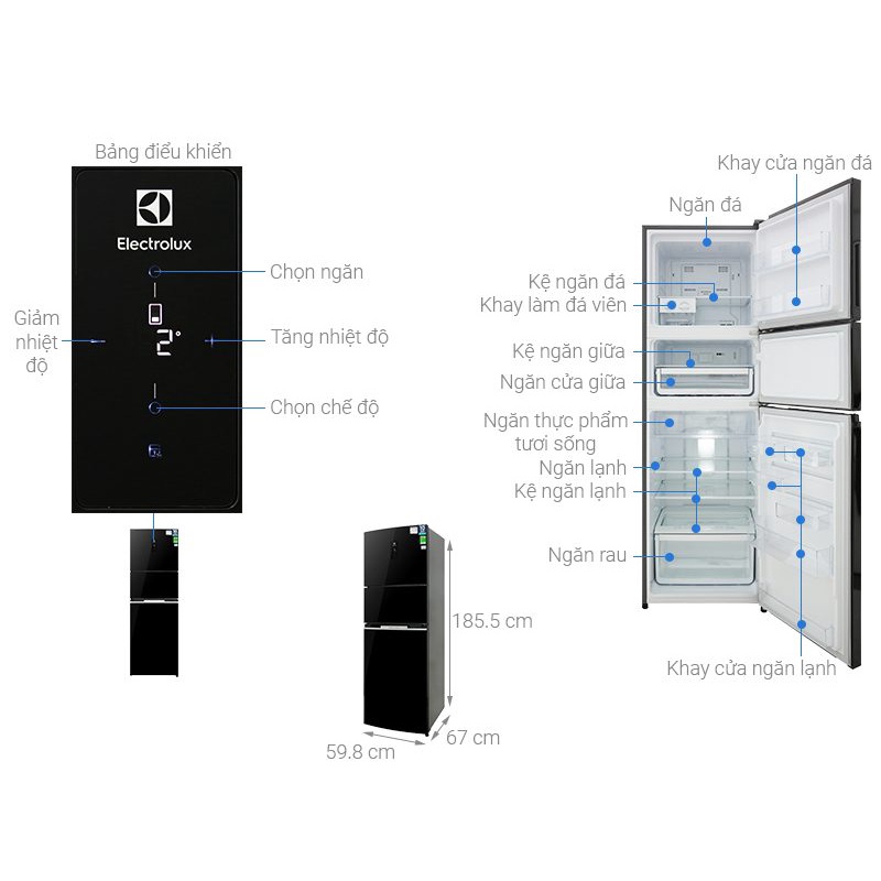 Tủ lạnh Electrolux EME3700H-H 3 cánh 340L Inverter Điện Máy Hải Đăng HN