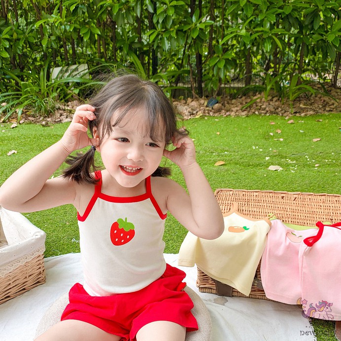 Áo Thun Ba Lỗ Họa Tiết Trái Cây Thoải Mái Năng Động Cho Bé Gái