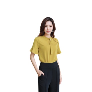 Áo sơ mi cổ trụ tay loe đính hạt - qa00160