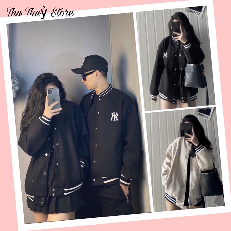 Áo Khoác Bomber Dạ 2 Lớp NY Bo Chun 2 Màu Đen - Be