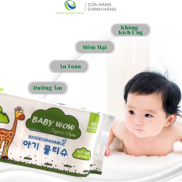 Khăn ướt Organic Baby Wow không mùi - 80 tờ/gói-UN152080