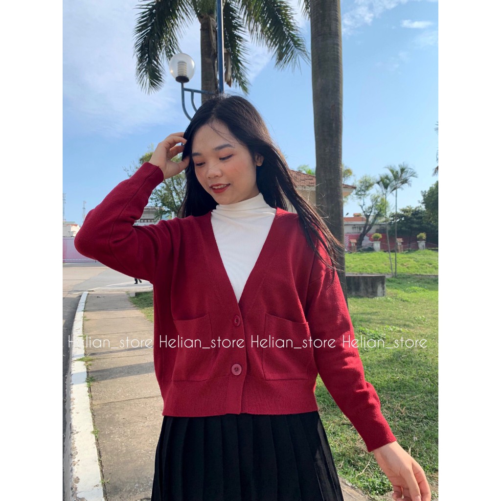 Áo cardigan ngắn chất mềm mịn đỏ đô đỏ gạch nâu be đen
