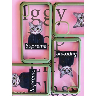 [Siêu rẻ] Ốp Lưng IPHONE Viền Xanh rêu In Mèo Supreme Bảo Vệ 4 góc full dòng 6/6s đến 11promax- H Case