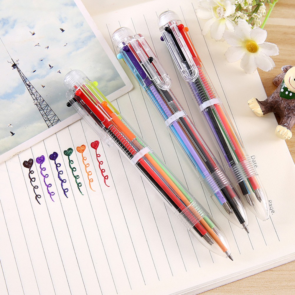 1pcs creative multicolor ballpoint pen Multifunctional press color personality oil pen stationery 6 color pen My living