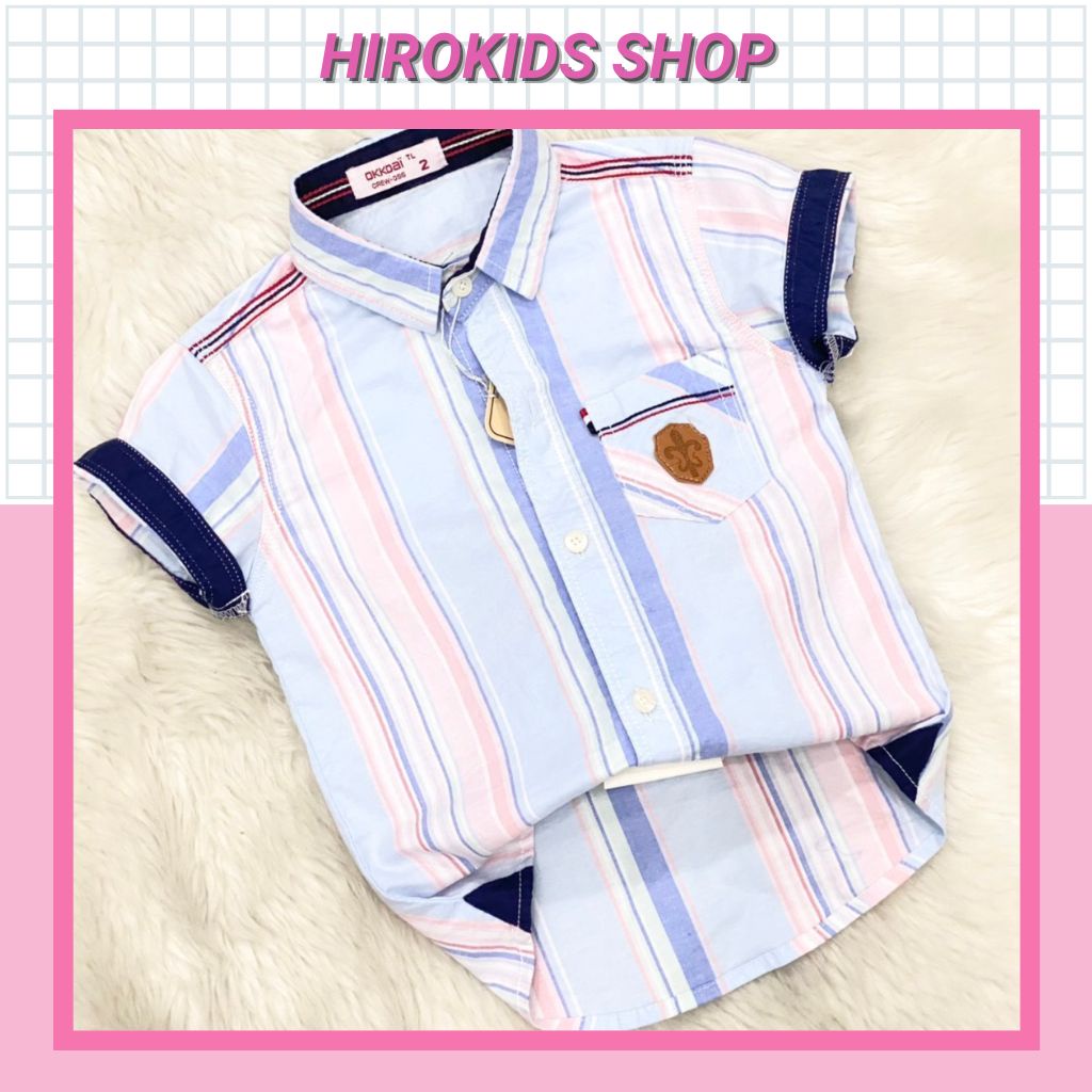 Áo sơ mi tay ngắn họa tiết kẻ sọc cho bé trai size 8 đến 24kg - Hirokids