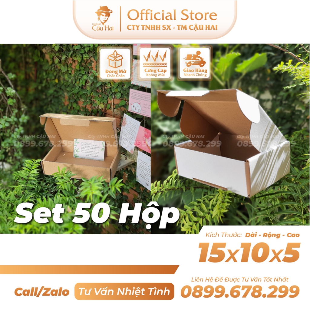 Set 50 Hộp carton nắp gài size 15x10x5 🎁 tặng card hoặc tem dán thank you