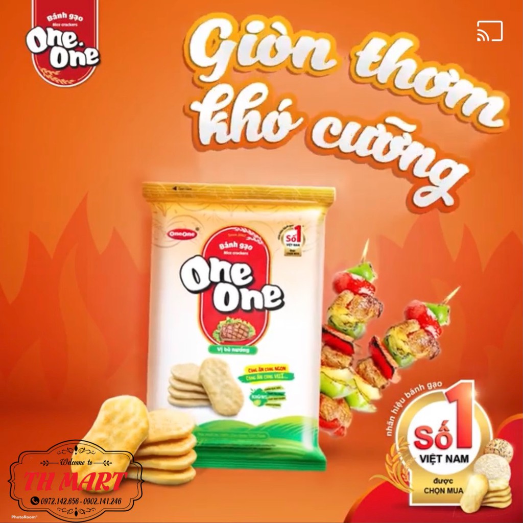 bánh gạo one one vị bò nướng sản xuất từ 100% gạo thơm việt nam gói 150g ( bao bì mới )