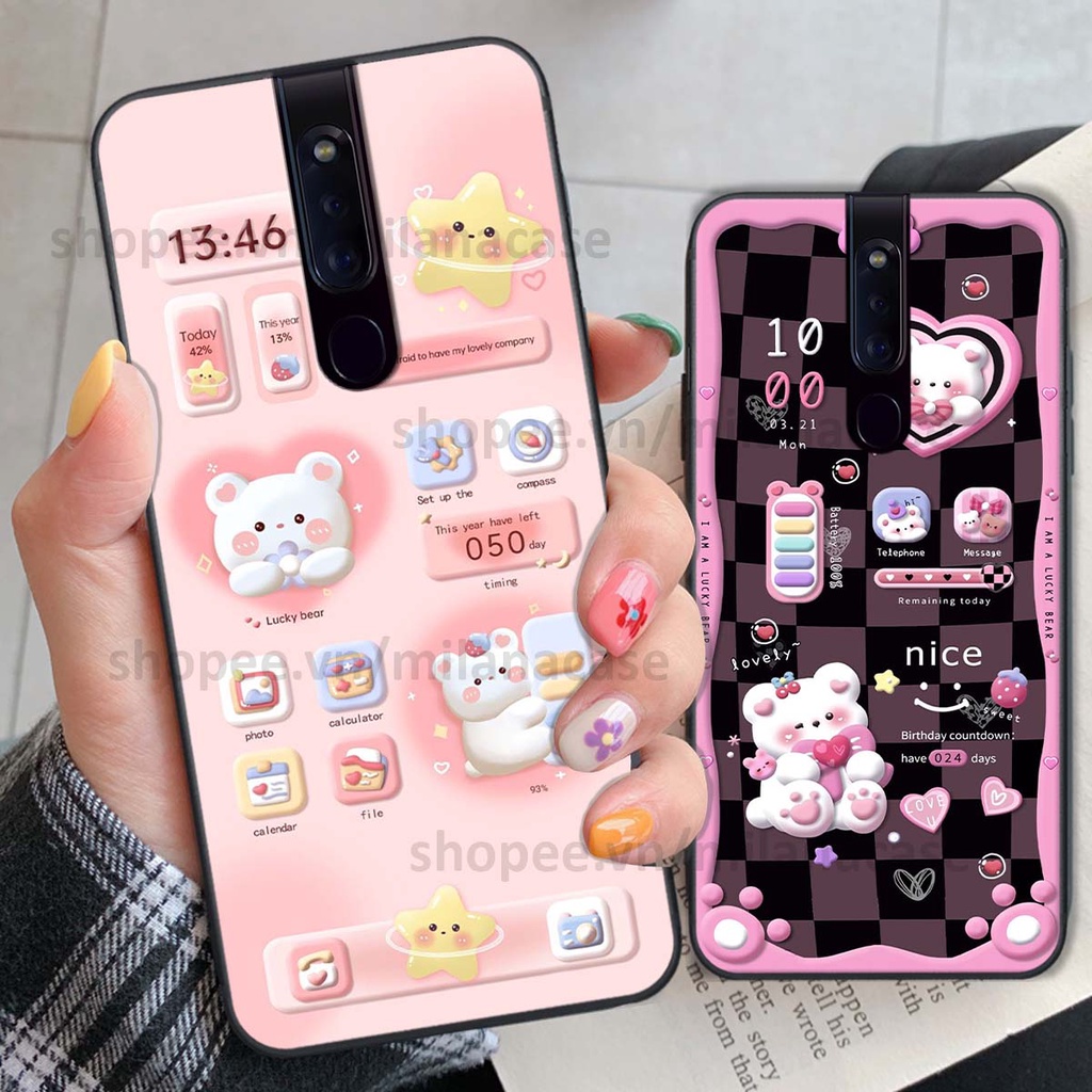 Ốp Oppo F11 / F11 Pro hình đồng hồ icon gấu mèo cute cực dễ thương ngộ nghĩnh