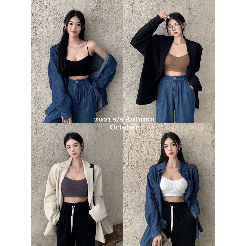 SUXI Quần Dài Lưng Cao Ống Rộng Màu Sắc Đơn Giản Phong Cách Hàn Quốc Cho Nữ