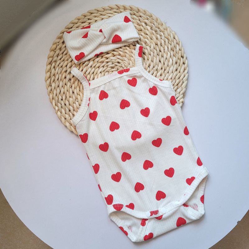 Bodysuit,body chíp 2 dây  tặng kèm turban cho bé chất cotton gân Hàn thoáng mát