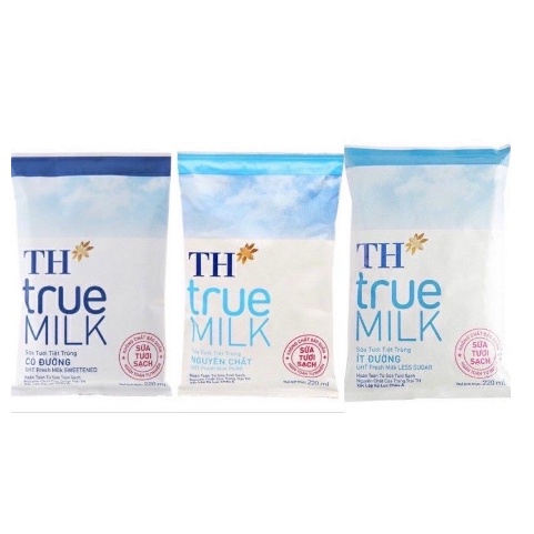 Sữa tươi TH True Milk Túi 220ml nguyên chất, có đường, ít đường chính hãng