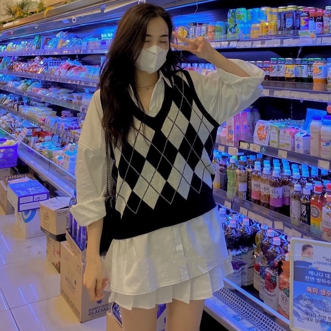 [GILE NỮ] Áo Gile Len Nữ Hoạ Tiết Caro, Áo Sát Nách Mix Sơ Mi | BigBuy360 - bigbuy360.vn