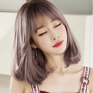 Tóc giả cúp lửng màu hồng khói