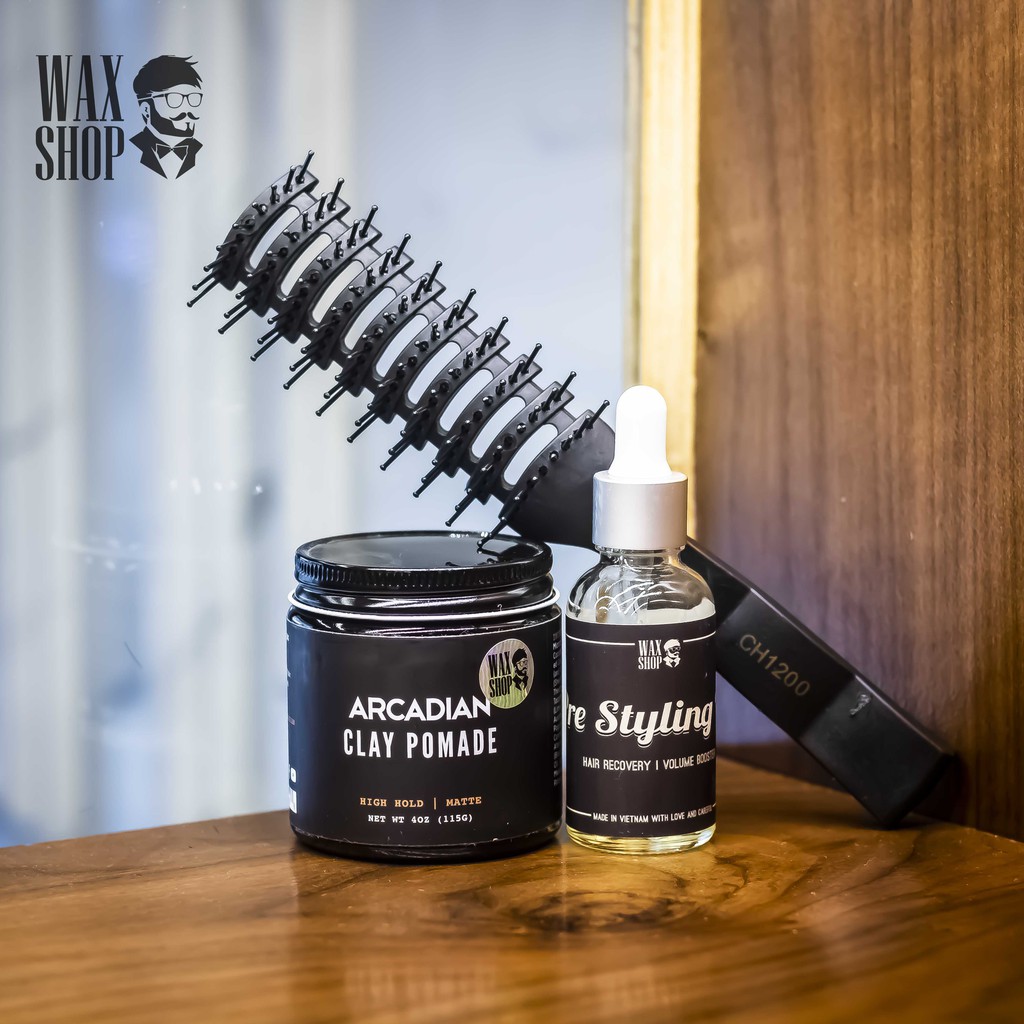 Sáp Vuốt Tóc Arcadian Clay Pomade 115g⚡ [Bao Test] ⚡ Siêu Giữ Nếp Tóc tới 24 Tiếng, Tặng Kèm Pre-Styling Oil và Lược Sấy