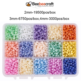 1 Hộp Hạt Thủy Tinh Tròn 15 Màu 2 / 3 / 4mm Làm Trang Sức