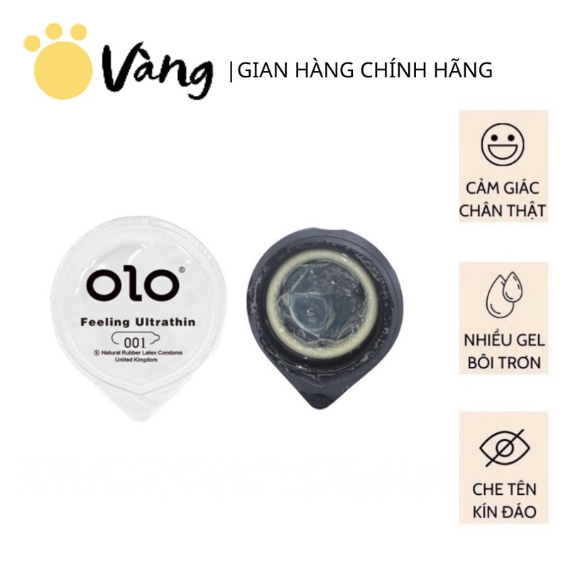 Bao Cao Su Siêu Mỏng An Toàn Tuyệt Đối Hương Dâu OLO 001 Feeling Ultrathin Đen 10 BCS