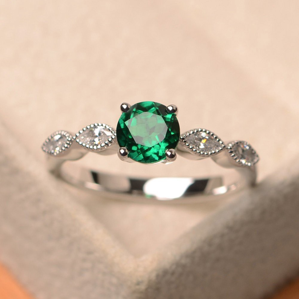 S925 Nhẫn đính đá topaz tròn màu đỏ xanh dương nhiều màu sắc tùy chọn phong cách Âu Mỹ sang trọng thời trang