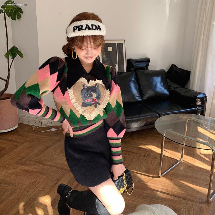 Áo sweater dáng ngắn cổ búp bê thời trang mùa đông 2021 dành cho nữ