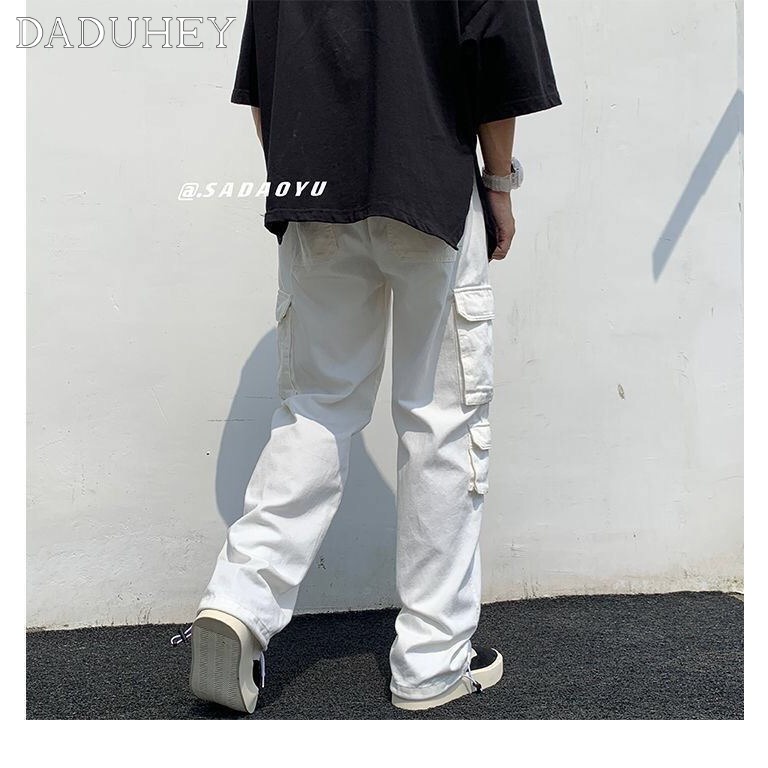 DaDuHey Men's American Retro High Street Pants Cool Oversize Draping Multi-Pocket Cargo Pants