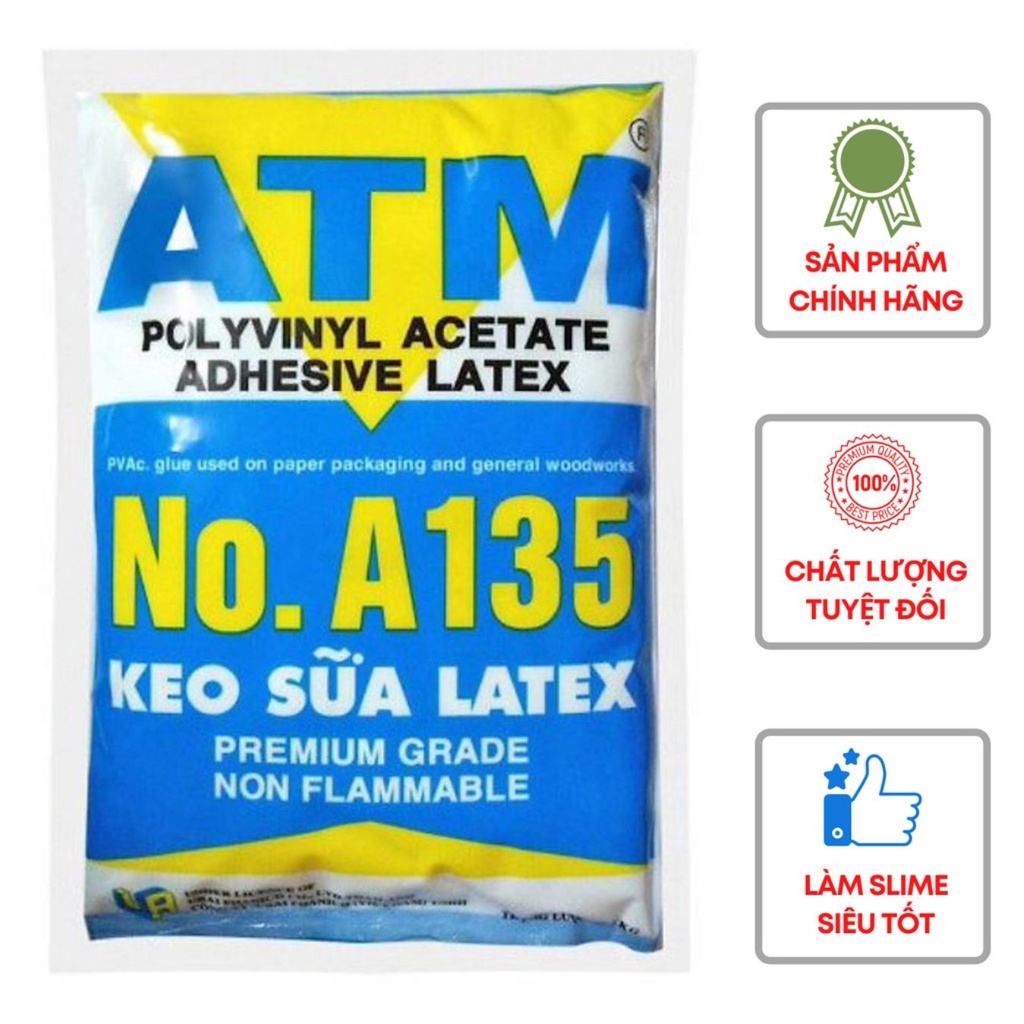 Keo sữa LATEX ATM A135 loại tốt chính hãng (1 bịch 1kg), nguyên liệu làm slime, keo dán đa năng