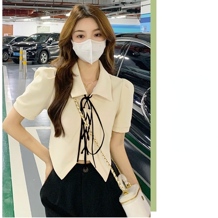 Áo Sơ Mi Tay Ngắn Phồng Cổ Bẻ Thời Trang Cho Nữ