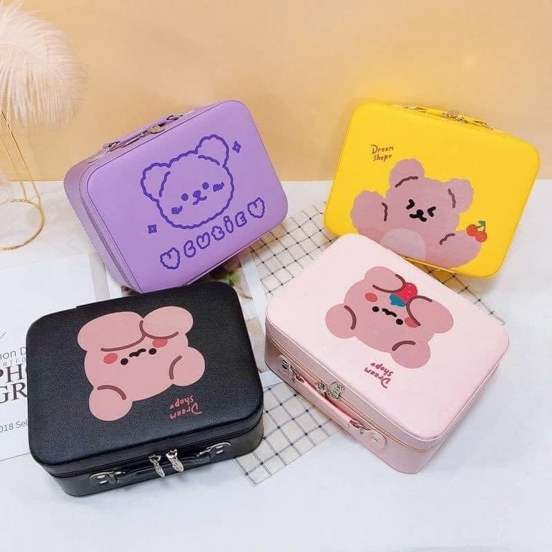 Cốp trang điểm mini, hộp đựng đồ mỹ phẩm, thùng đựng đồ nối mi hình gấu cute