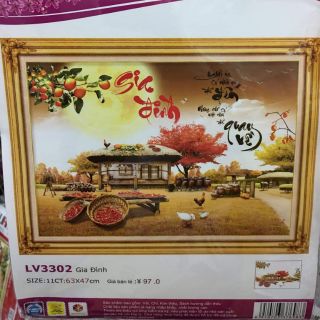Tranh thêu chữ thập Gia đình tuyệt đẹp KT 63*47cm(hình thật)
