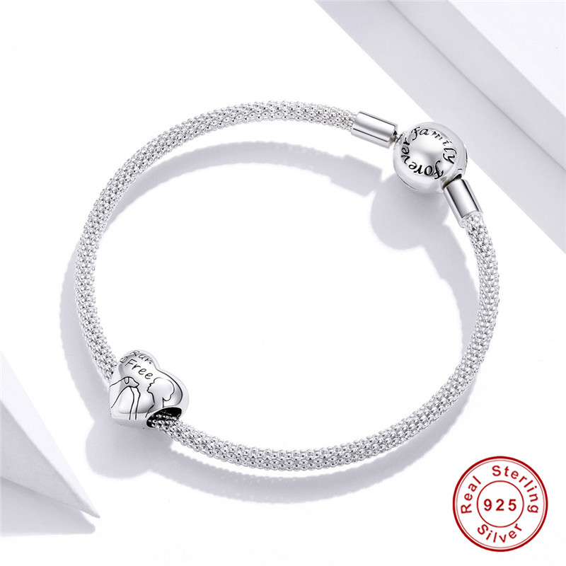 Hạt Phụ Kiện Xỏ Vòng Tay Bamoer SCC1679 Hình Trái Tim Bằng Bạc Thật 925 Làm Trang Sức Quà Tặng Cho Nữ