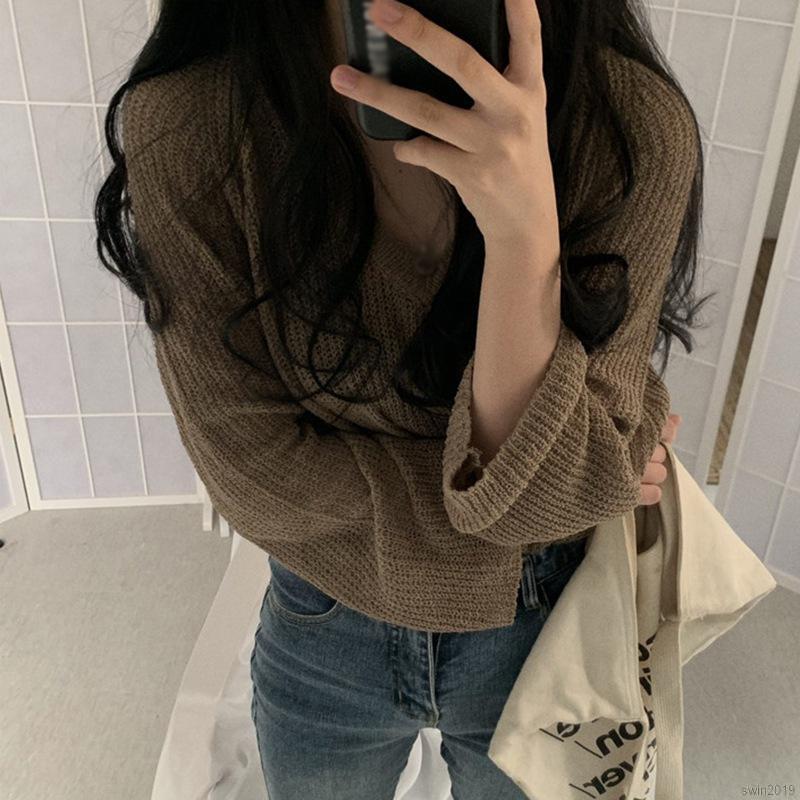 Áo Sweater Dài Tay Thiết Kế Dáng Rộng Xinh Xắn Dành Cho Nữ
