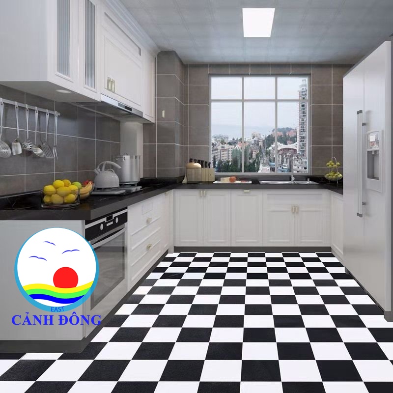 Decal dán nền dán sàn giả gạch trắng đen chống trơn chống thấm