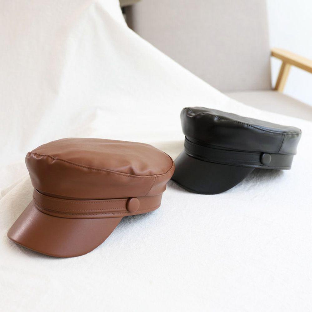 FORBETTER Mũ Beret Da PU Màu Trơn Phong Cách Retro Cho Nữ