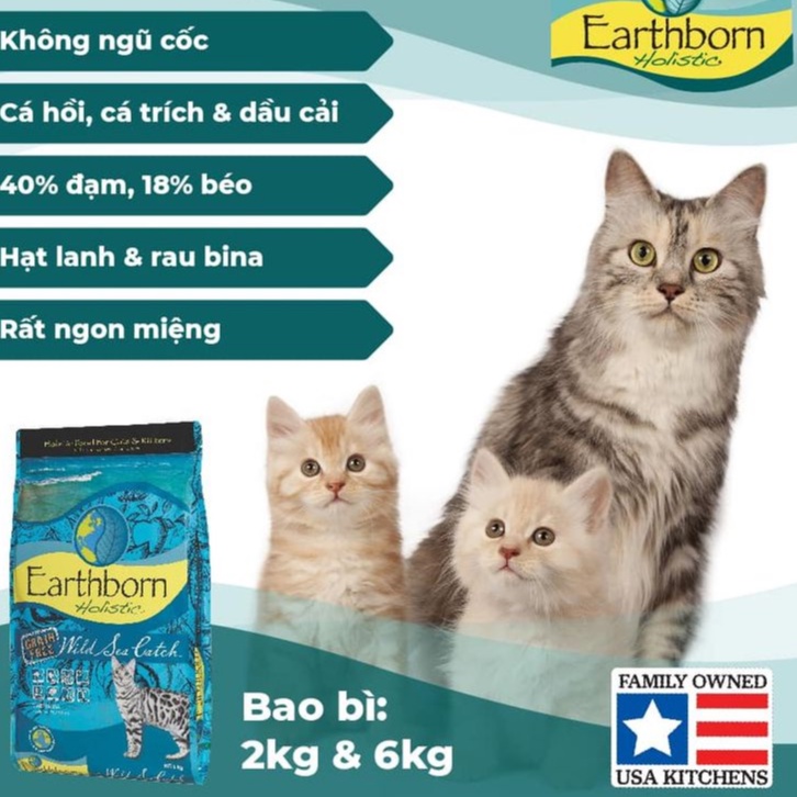 [DINH DƯỠNG CAO] 50G THỨC ĂN HẠT CHO MÈO EARTHBORN HOLISTIC WILD SEA CATCH  - HẠT CHO MÈO VỊ THỊT GÀ &amp; CÁ TRẮNG