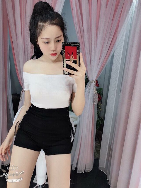 Áo trễ vai thun gân hình thật