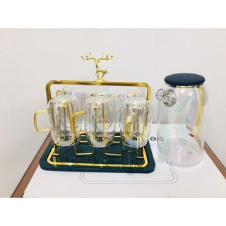 Bộ bình cốc thủy tinh 7 sắc, bộ ly chịu nhiệt