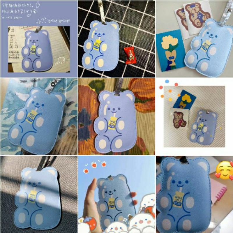 Thẻ tag vali da PU chống thất lạc hành lý du lịch Bentoy Milkjoy gấu Jelly Bean Gummy Bear xanh pastel