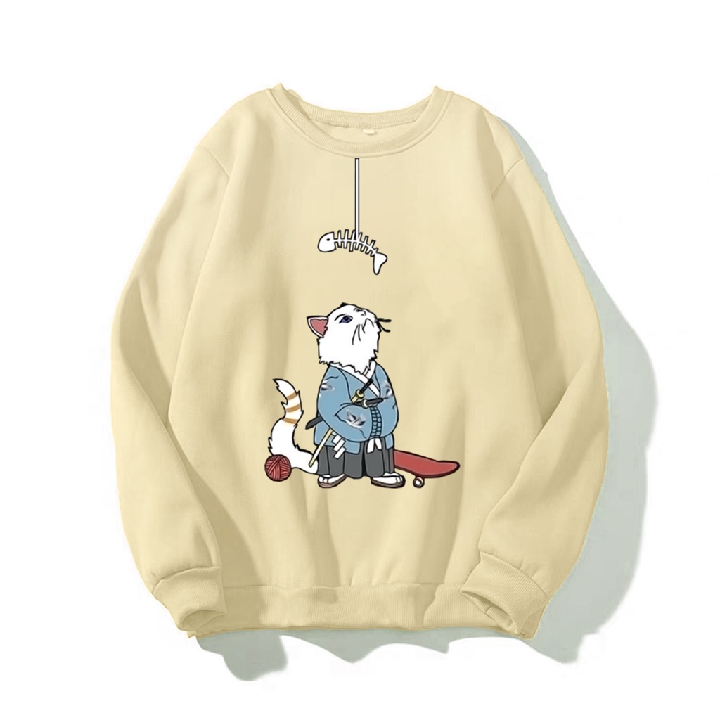 ÁO SWEATER UNISEX NAM NỮ  FORM RỘNG, CHẤT NỈ BÔNG DÀY DẶN CAP CẤP in HÌNH LÃO MÈO SIÊU CUTE