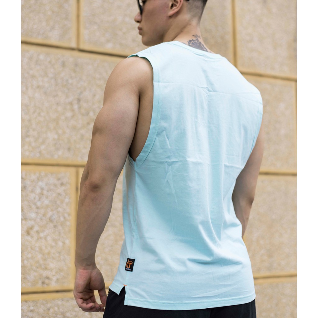 Áo Tanktop áo gym nam xanh nhạt phong cách Fitshop 100% cotton Made in Việt Nam cao cấp đẹp từng đường kim mũi chỉ