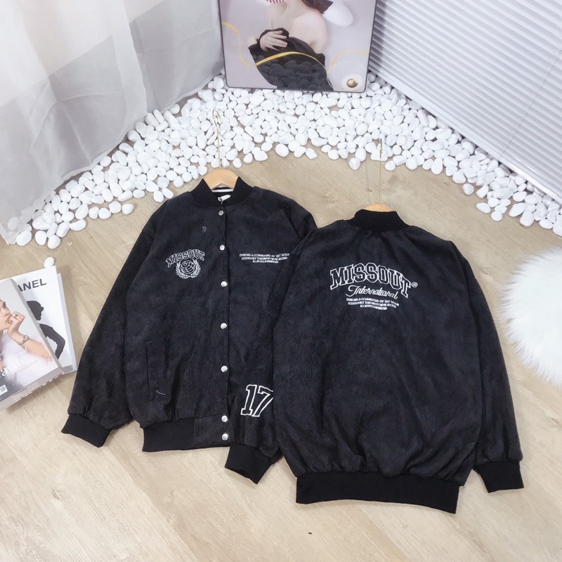 Áo khoác bomber nhung tăm unisex Homies thêu chữ MISS INTER