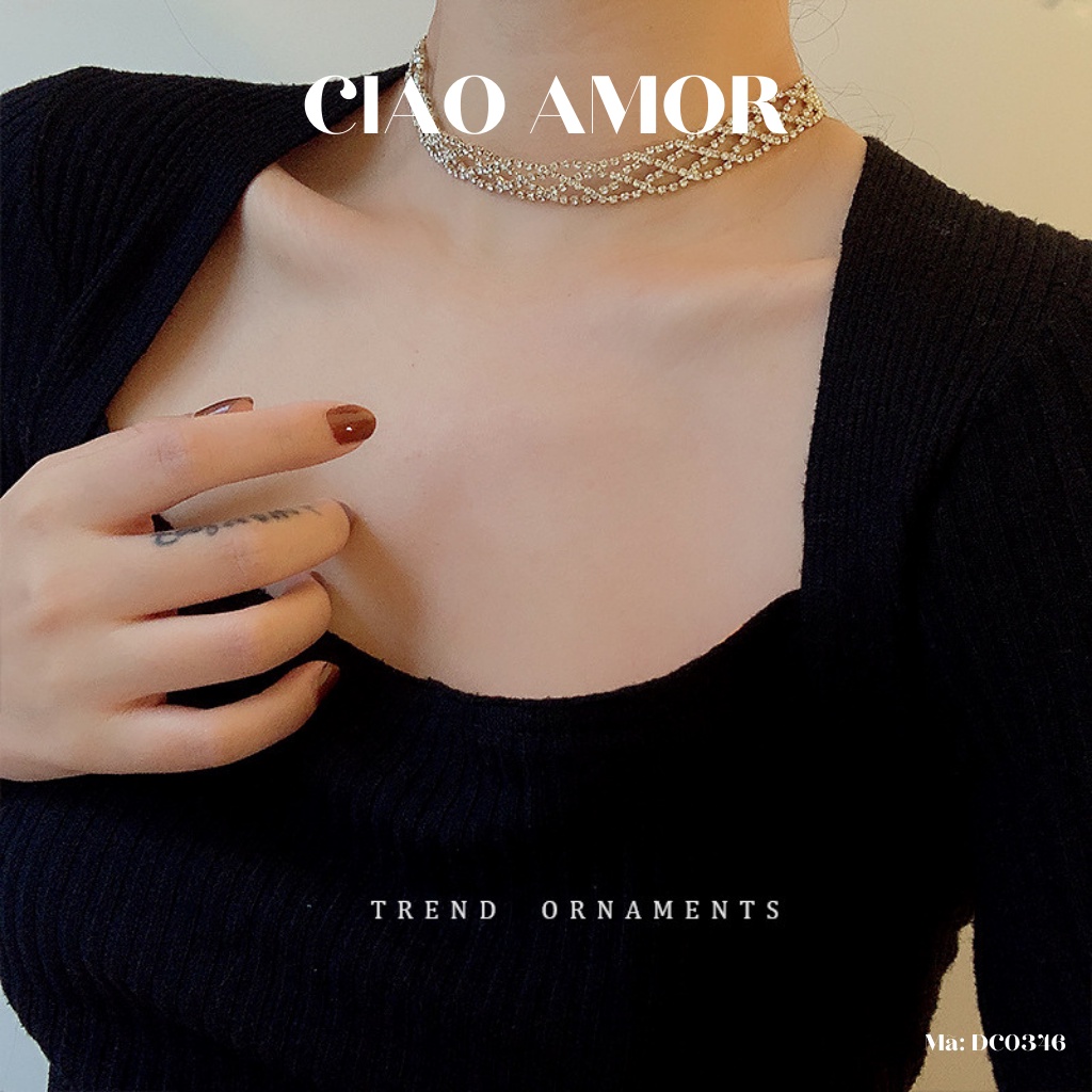 Choker, Chocker, Dây chuyền nữ đính đá lấp lánh dự tiệc đan chéo Trang sức Ciao Amor - DC0346