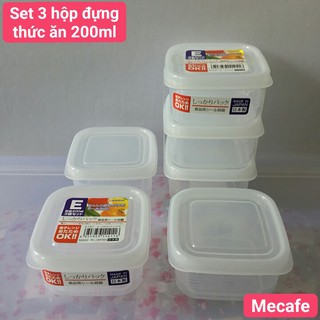 Set 3 hộp nhựa vuông 200ml (Hàng Nhật Chính hãng kèm clip)