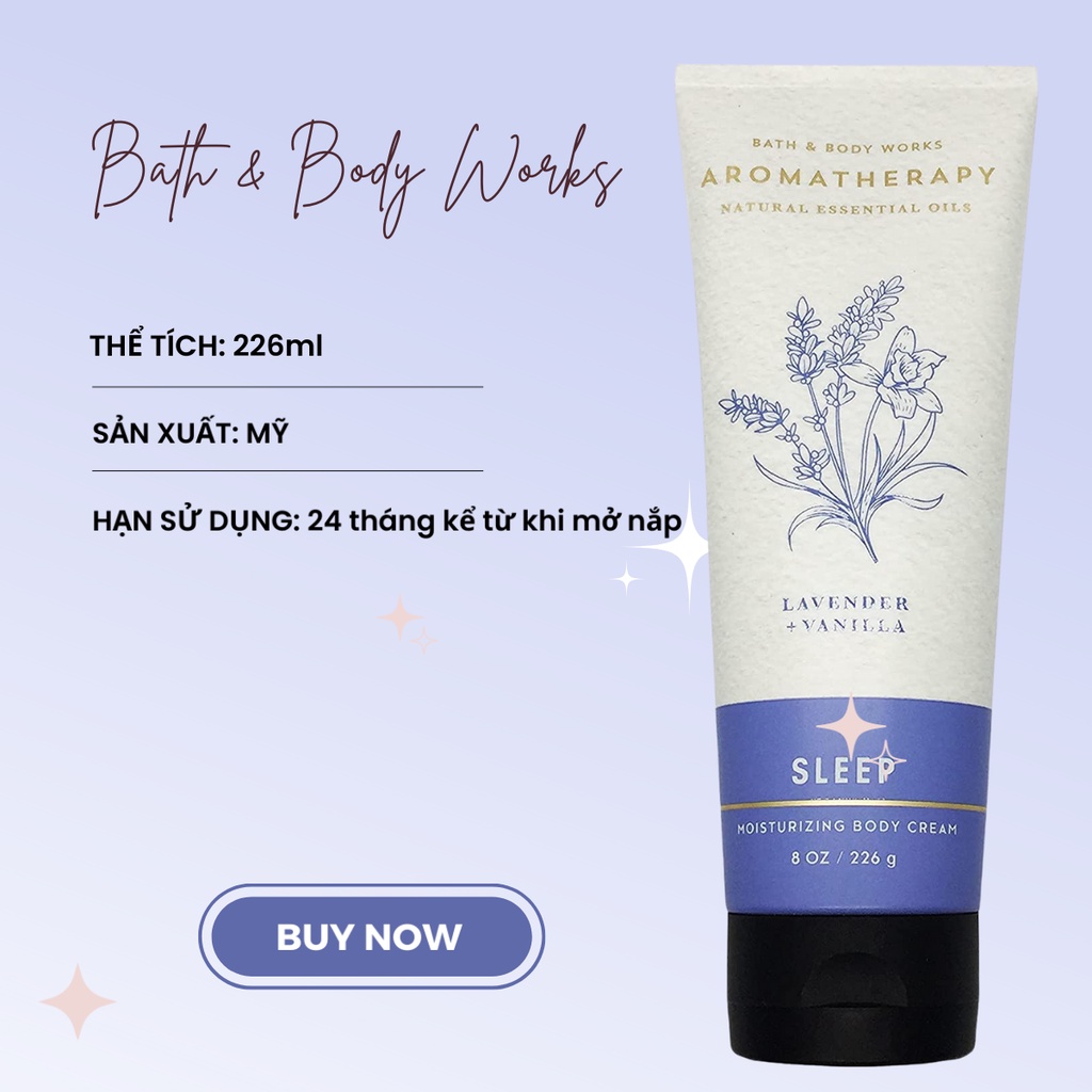 Kem Dưỡng Da Bath & Body Works Aromatherapy - Sleep Lavender Vanilla Giúp Tăng Cường Độ Ẩm Cho Làn Da Mịn Màng 226ml