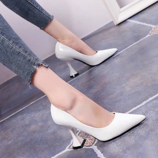 (order) giày cao gót da bóng gót loe thời trang 8cm