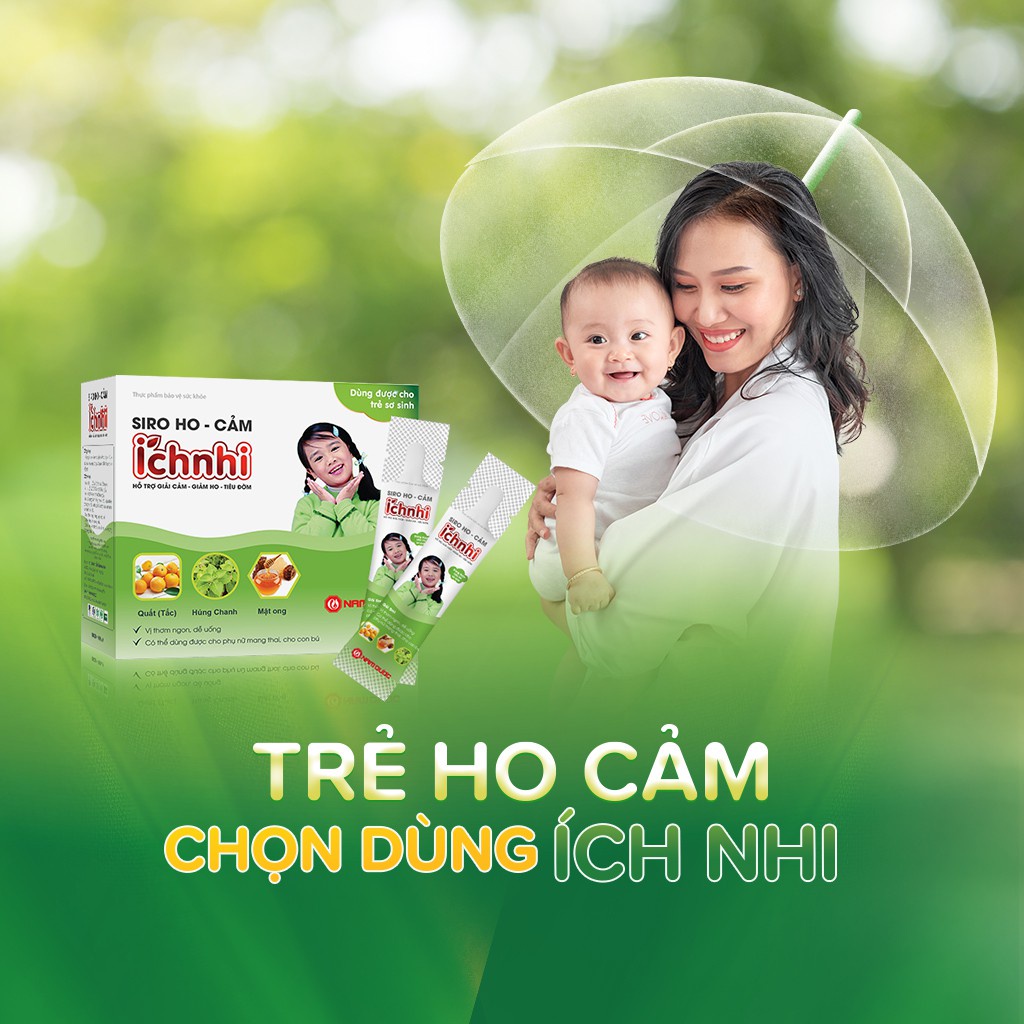 Siro Ho Cảm ích Nhi - Hỗ trợ giải cảm, giảm ho, sổ mũi, tiêu đờm, dùng cho trẻ sơ sinh, bà bầu, cho con bú. 30 gói