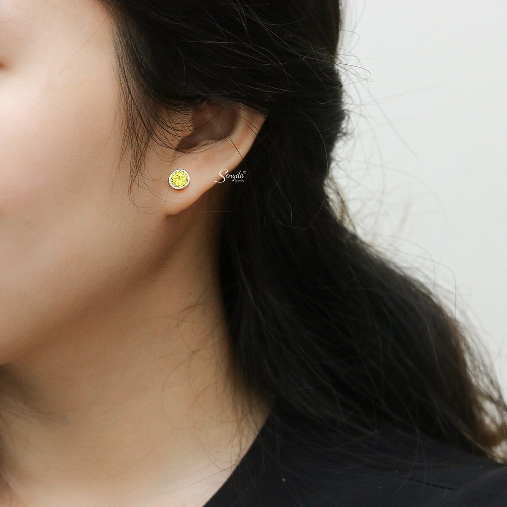 Bông tai nữ trang sức BẠC 925 SENYDA nụ hột màu