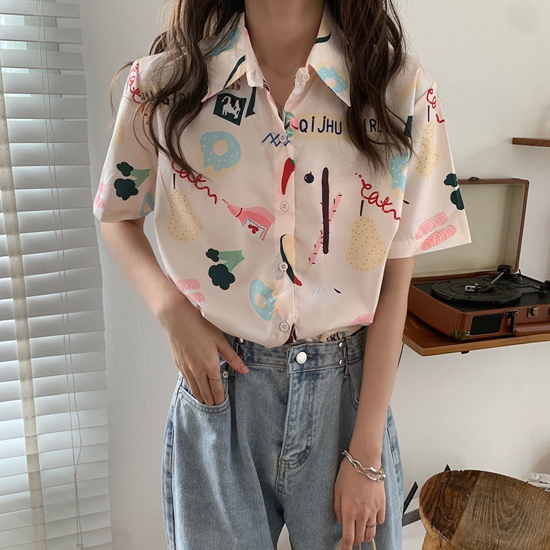 Áo Sơ Mi Nữ Ngắn Tay In Hoa Thời Trang